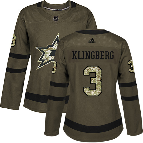Adidas Stars #3 John Klingberg Green Salute to Service Women's Stitched NHL Jersey